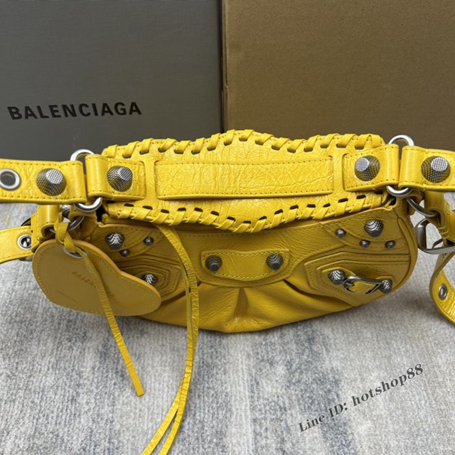 Balenciaga專櫃爆款Le Cagole半月牙腋下包餃子包 巴黎世家經典小號爆裂黑鱷金機車包 fyj1083